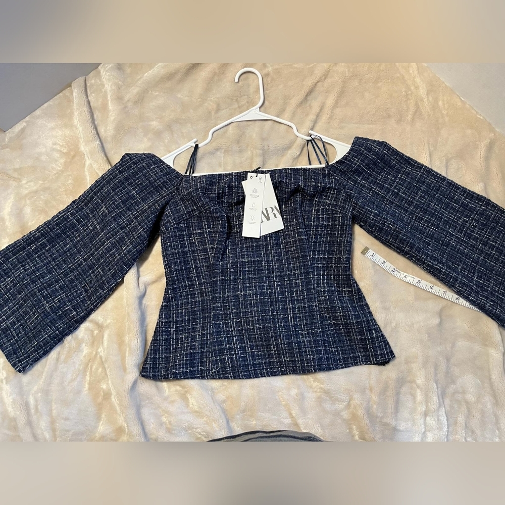 Zara Bouclé Knit Off-the-Shoulder Peplum Top - Chic Structured Style - NWT Sz M